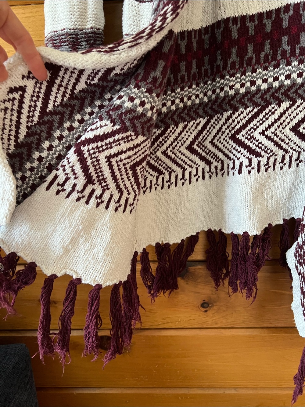 ruby moon Burgundy & Cream Patterned Open-Front Cardigan - Picture 4 of 5